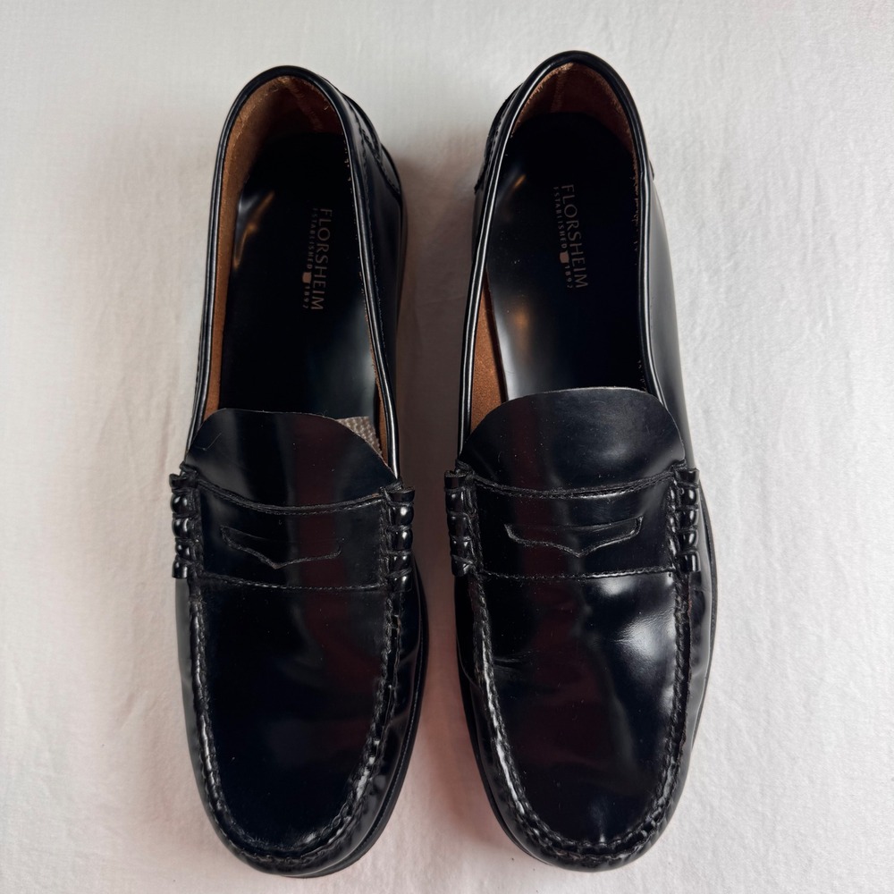 Florsheim Penny Loafer Mens 12 D Black Leather Beefroll Moc Toe 17058-01